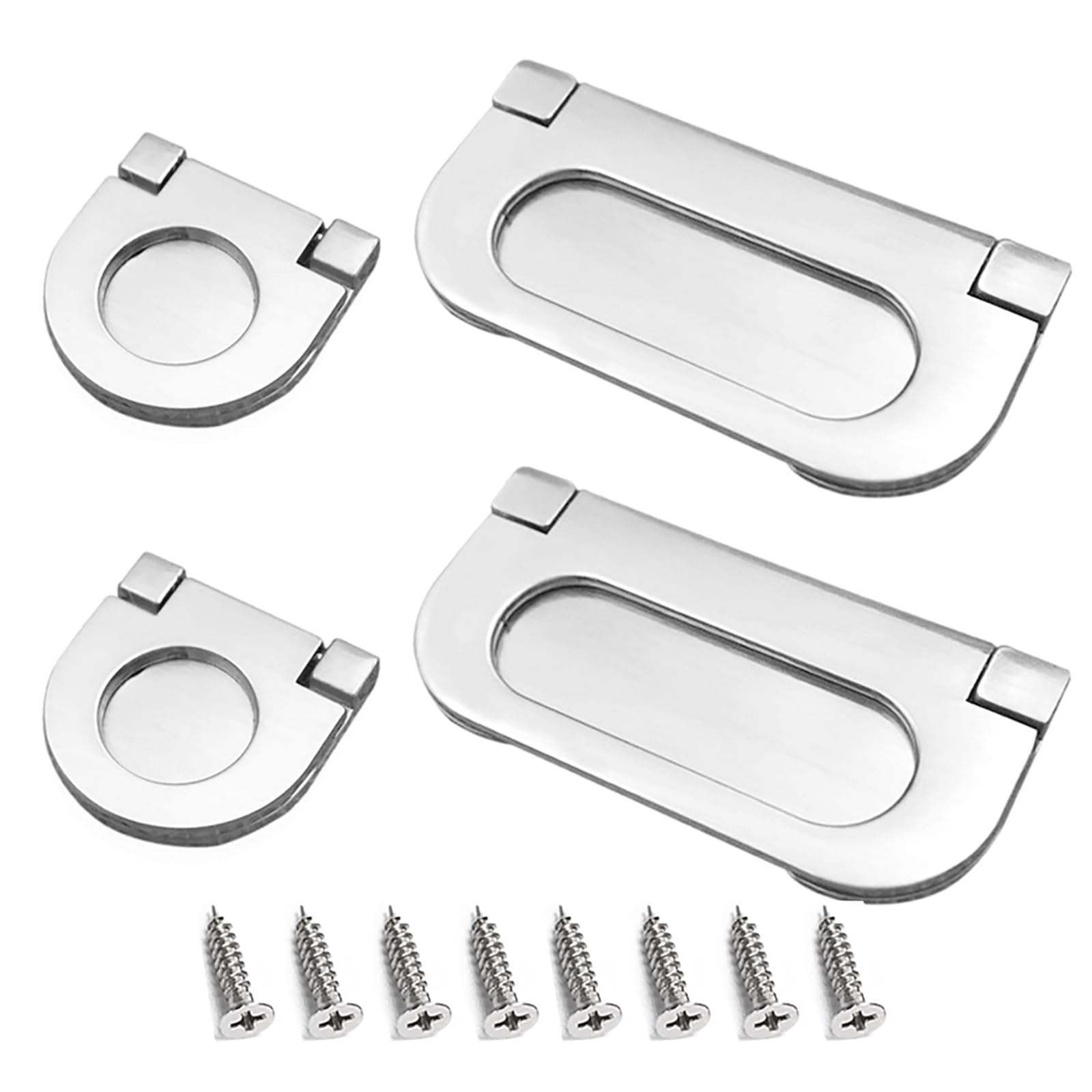 XNJIHWA 4Pcs Pull Flush Cupboard Handle Invisible Handles 2 Models Flat Drawer Handles Stainless Steel for Furniture Drawer Cabinet Wardrobe Accessories (Silver)