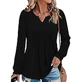 Angerella Long Sleeve Shirts for Women Comfy V Neck Fall Tops Dressy Casual Blouses Trendy Tunic Tops for Leggings S-3XL