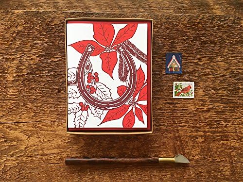 Lucky Horseshoe Holiday Card, Boxed Set of 8 Letterpress Holiday Cards, Christmas Cards