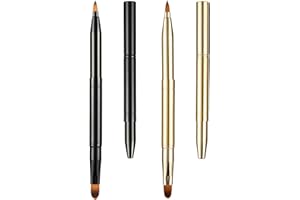 simarro 2Pcs Retractable Lip Brush for Lipstick, Metal Double-Ended Travel Lip Makeup Brush Portable Lipstick Lip Gloss Brush with Cover Concealer Makeup Tool for Girls Women (Gold+Black)