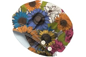 DELORIGIN Bouffant Scrub Caps Cotton Nurse Scrub Hats with Button Sweatband Adjustable Surgical Caps for Unisex Cooking