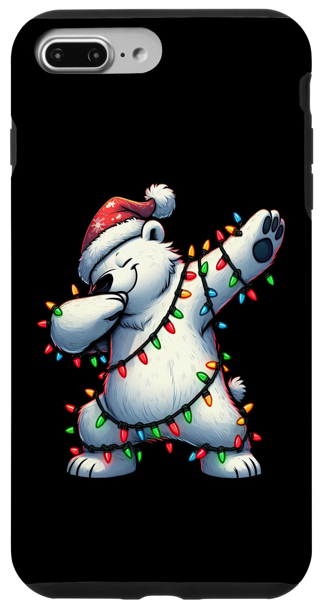 iPhone 7 Plus/8 Plus Dabbing Polar Bear Christmas Lights Santa Hat Xmas Snow Case