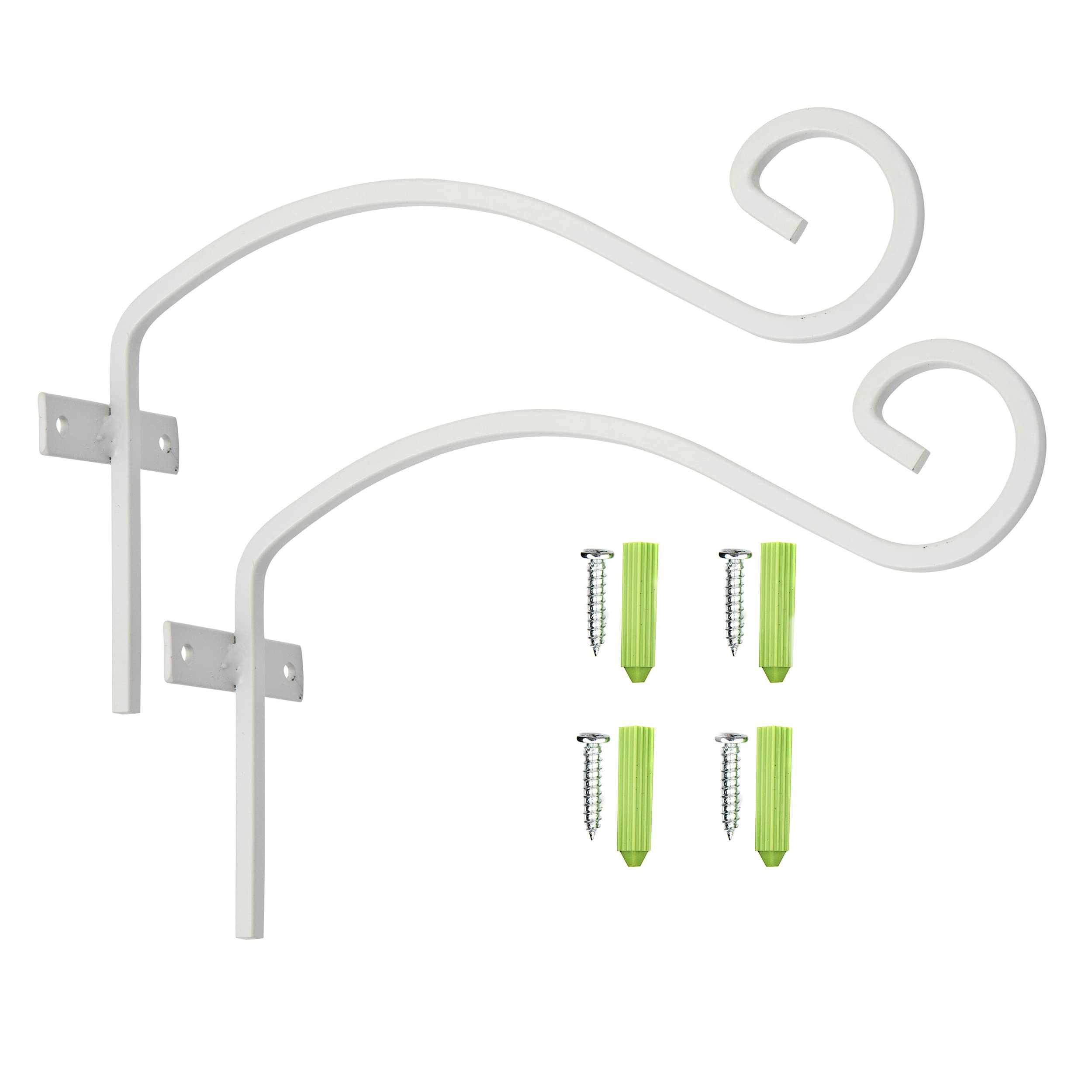 2 x White Hanging Basket Bracket - Fittings Included – Heavy Duty Hanging Basket Brackets Outdoor - Hanging Hooks - Elegant Design to Display Your Outdoor Flower Baskets and Bird Feeders