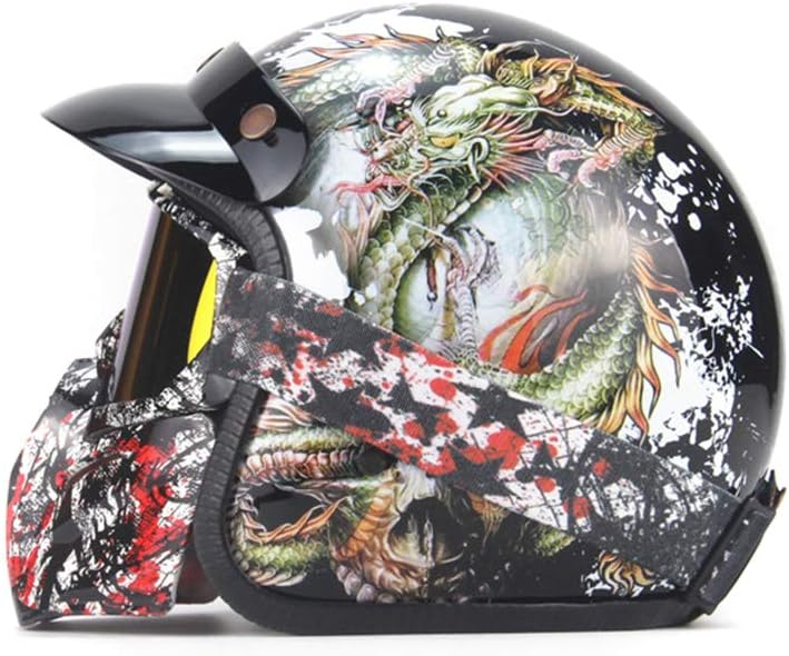 ZHENG Vintage helmet Four seasons universal Harley helmet Motorcycle Electric car 3/4 half helmet Skull Indian Unisex Helmet,Blackdragon,L