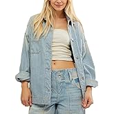 Kedera Women's Striped Denim Jackets Casual Long Sleeve Fall Jean Outfits Boyfriend Denim Coat with Pockets