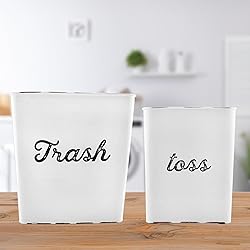 AuldHome White Enamel Trash Can, Rustic Farmhouse
