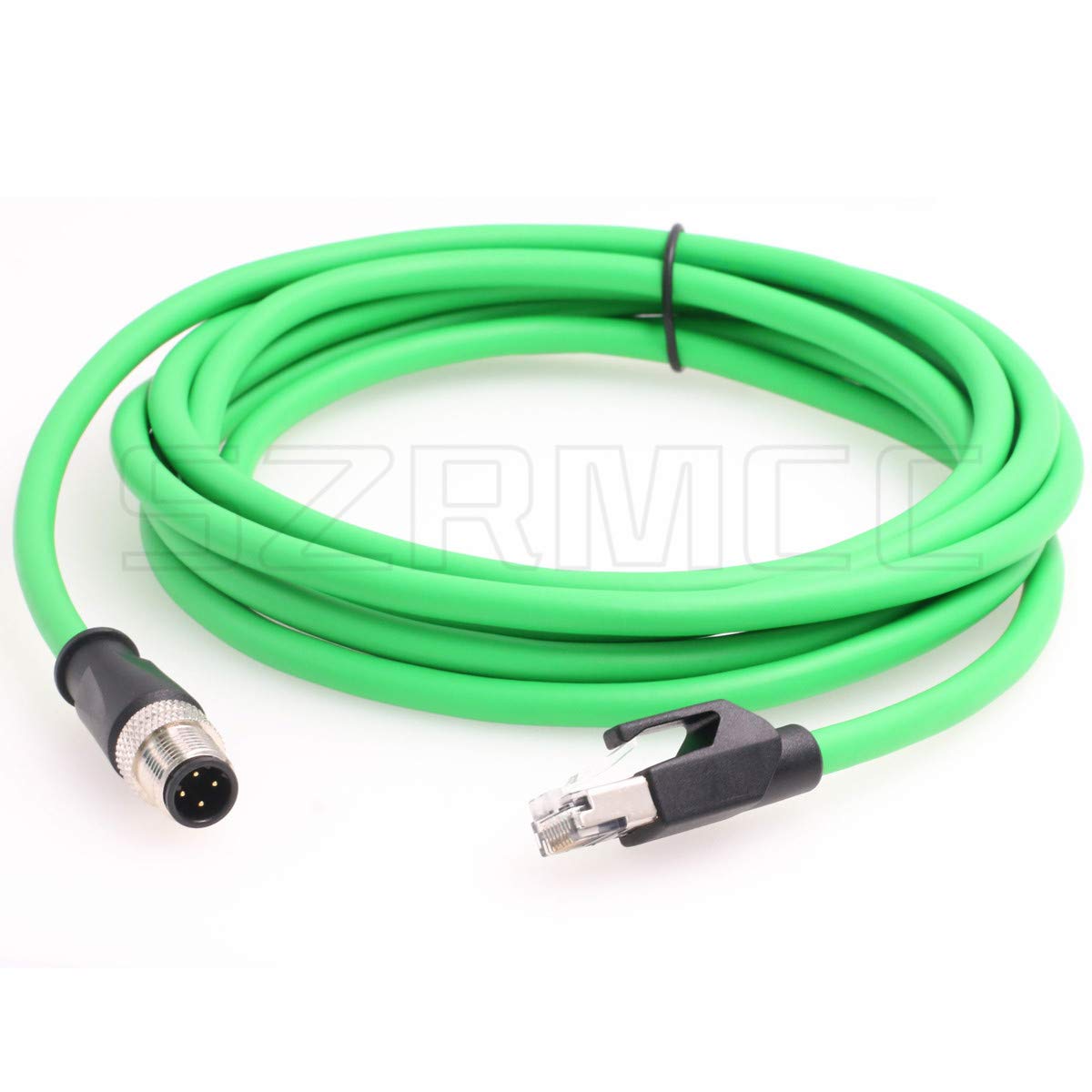 SZRMCC M12 Ethernet Cable D-Code 4 Pin Male to RJ45 Connector High Flex Cat5e Shielded Waterproof Network Cable for Industrial Camera Sensor (3m,Green)