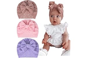 YEEMAN 3PCS Baby Girls' Head Wrap Newborn's Bows Turban Beanie Cap Hollow Out Infant Baby's Hat for Summer