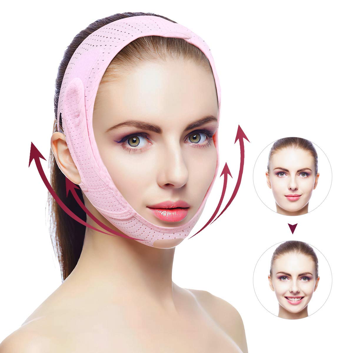 Double Chin Straps for Tightening, V Line Up Facial Contour Lifting Belt Breathable Adjustable Ultra-thin Sleeping Face Neck Slimming Band for Eliminates Sagging Skin Lift Firming