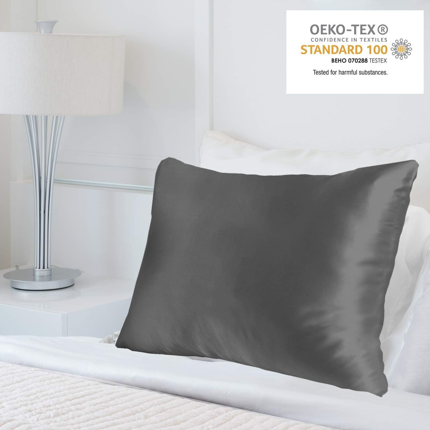 MYK 100% Pure Natural Mulberry Silk Pillowcase, 25 Momme Both Side for Hair and Skin Care Queen, Charcoal Gray