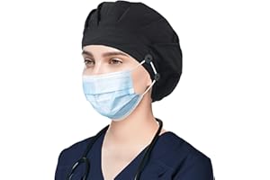 ABAMERICA Bouffant Caps with Button and Sweatband, Adjustable Scrub Caps for Women Men, One Size Multi Color
