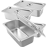 HOIGON 4 Pack 1/3 Size Steam Table Pans with Lids, 4 Inch Deep Stainless Steel Hotel Pan, Anti-Jam Steam Pan Half Size Hotel Pans for Buffet, Restaurants, Catering