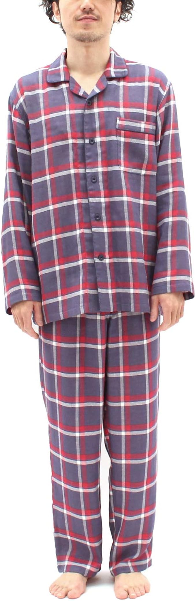 Amazon パジャマ屋 ガーゼ パジャマ メンズ 長袖 二重ガーゼ 前開き Aya チェック柄 パジャマ 通販