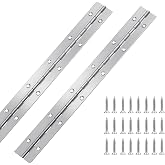 Hrwfnty 2 Pcs Piano Hinge, 12 Inch Stainless Steel Hinges with 24 Screws | 12 in x 1.2 in, 304 Stainless Steel, Pre-Drilled Countersunk Holes, for Cabinets, DIY Storage Boxes, Boat Cabin Lockers