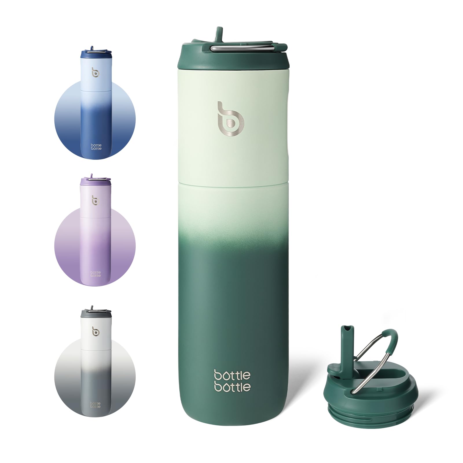 Photo 1 of BOTTLE BOTTLE Insulated Water Bottle 24oz with Straw Lid and Handle for Sports Travel Gym Stainless Steel Water Bottles Double-Wall Vacuum Metal Thermos Leak Proof BPA-Free (green gradient)