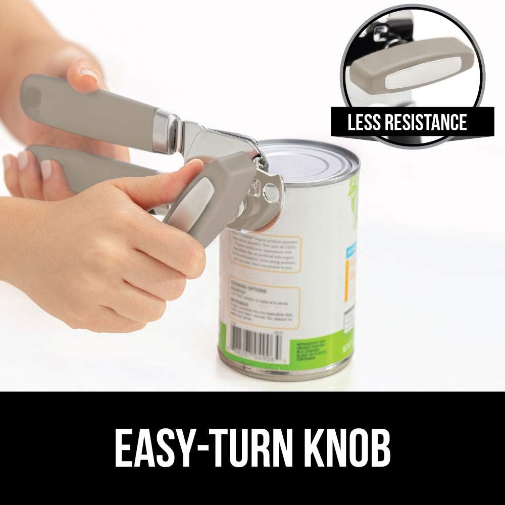 Gorilla Grip Manual Can Opener, Handheld Comfortable Grip, Oversized Easy Turn Knob, Built in Bottle Opener, Hangs for Convenient Kitchen Storage, Blades Easily Open Tin Cans for Smooth Edge, Almond: Kitchen & Dining