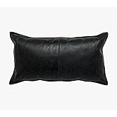 Genuine Leather Pillow Cover Case for Lumbar Throw Couch Pillows - Modern Farmhouse Decorative Sofa Thick & Soft Cushion Cove