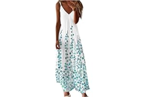 Sblioda Women's Summer Dresses 2024 Printed Sleeveless Fashion Dress Strap Deep V Neck Maxi Dress Casual Flowy Long Dress