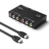 RuiPuo 2 Port RCA/AV to HDMI Converter Adapter Support 16:9/4:3 for WII/N64/PS1/PS2/PS3/VHS/VCR/DVD Players etc(2 AV in 1 HDMI Out)