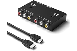 RuiPuo 2 Port RCA/AV to HDMI Converter Adapter Support 16:9/4:3 for WII/N64/PS1/PS2/PS3/VHS/VCR/DVD Players etc(2 AV in 1 HDMI Out)