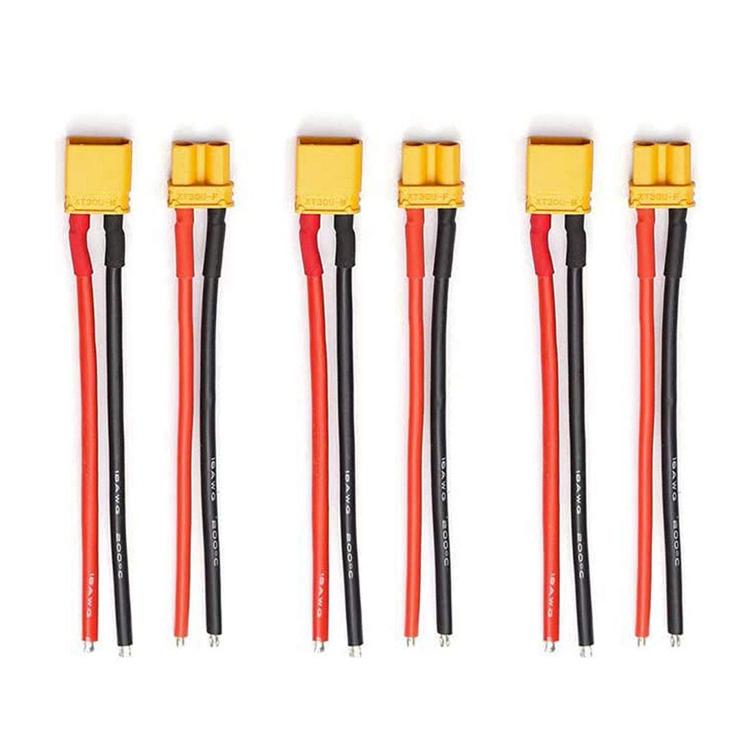 FLY RC 3Pairs XT30 Plug Male Female Connector with 100mm 16AWG Silicone Wire for RC LiPo Battery FPV Drone (XT30 Male Female Connectors)
