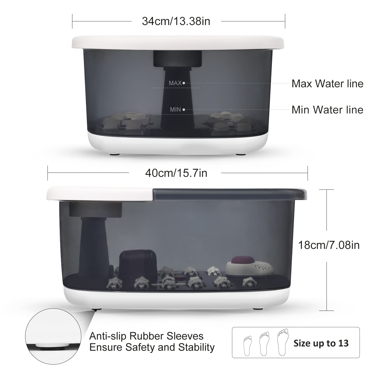 Foot Spa Bath Massager with Heat [2025 Upgraded], Vibration, Temperature Control, Jets, Bubbles, Epsom Salt, Feet Massager with 22 Massage Rollers, Foot Bath for Relaxation, Large, Grey