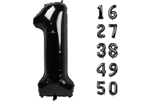 KELFUOYA 40 Inch Black Foil Balloons Number 1,Foil Mylar Big Number Balloons Huge Number Balloons for 1st Birthday Party Supplies Anniversary Decorations