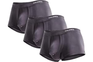3pcs Men's Comfort Separated Pouch Trunk Briefs,Solid Color Breathable Bulge Enhancing Multiway with Separate Pouch（Grey）