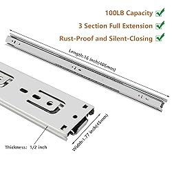 LONTAN 2 Pairs Silver Drawer Slides 16 Inch Side