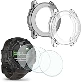 FCMEDZI Compatible for Garmin Instinct 3 50mm Screen Protector,Watch Case TPU Soft Frame Cover and Tempered Glass Protective Film (Pack of 3+2)