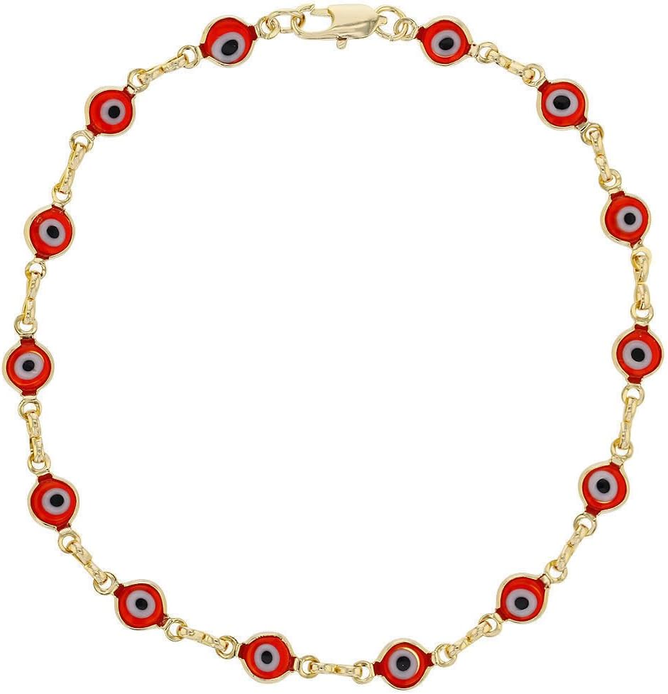 18K GOLD PLATED RED EVIL EYE ANKLET 9.5" LONG FOR GOOD LUCK AND PROTECTION ENVY