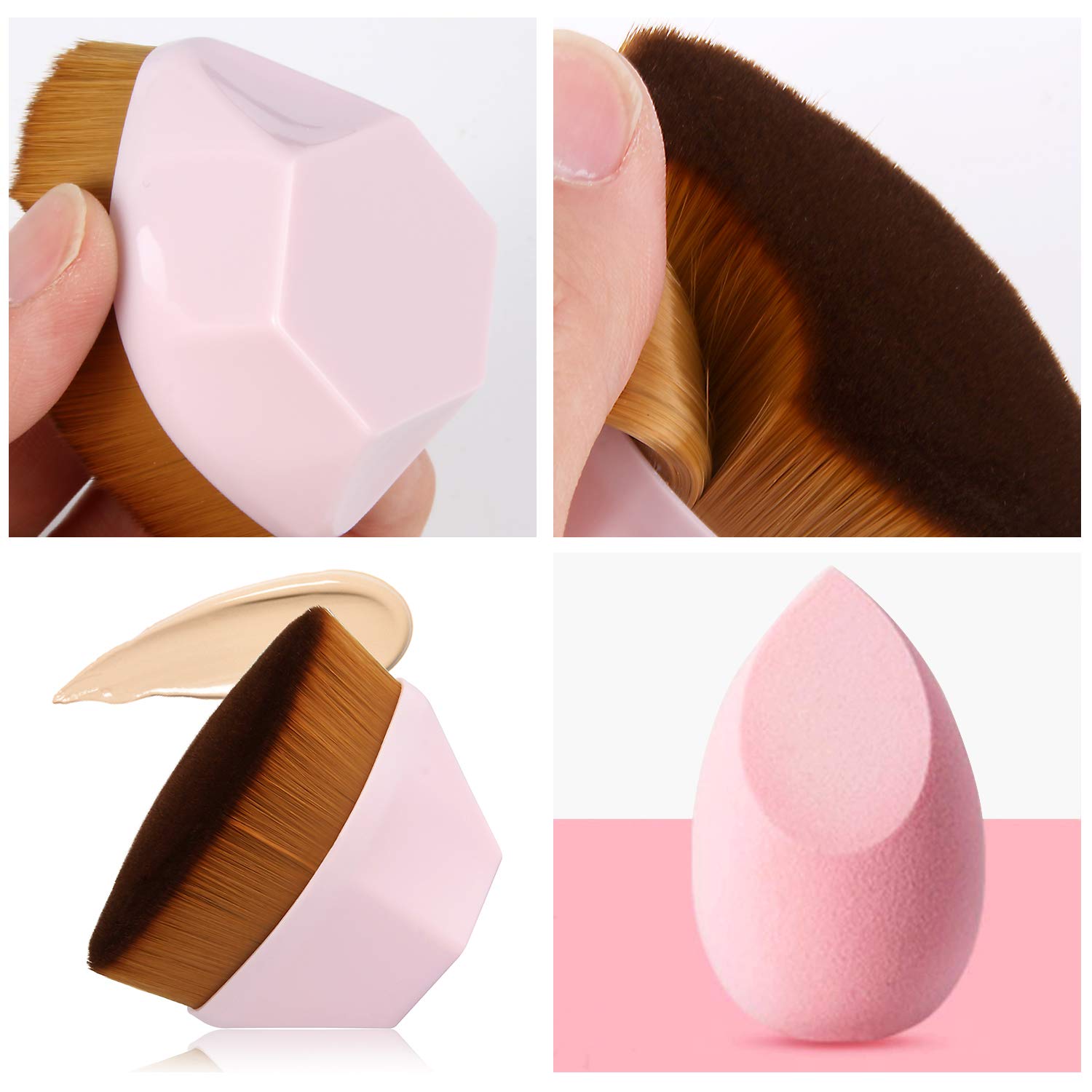 2 Pack Foundation Brush, Makeup Brush, Suitable for Mixed Liquid, Cream or Flawless Powder Cosmetics with 2 Pack Makeup Sponges: Beauty