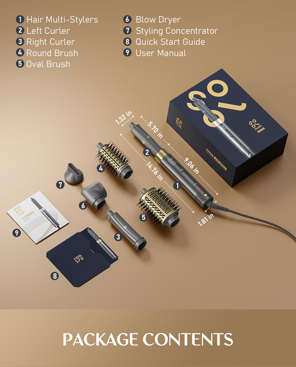 FanttikSolo 6 in 1 AirWave Air Auto Wrap Styler, Ionic Hair Dryer Brush for Curling, Straightening, Volumizing and Drying, Hair Multi-Stylers with Storage Bag, Curlers, Smooth Brush, Concentrator