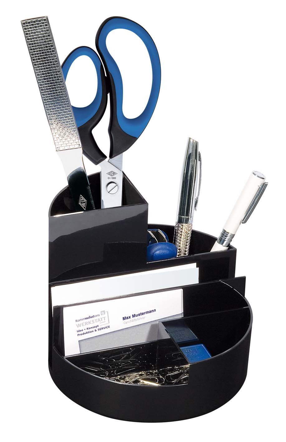 Butler Rundbox Desk Tidy 6 Compartments with Letter Tray & Emergency Ziblätter Pouch Black