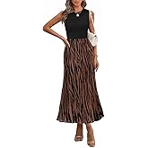 PRETTYGARDEN Womens Spring 2025 Graphic Print A Line Pleated Work Midi Dresses for Women Casual Plisse Long Dress