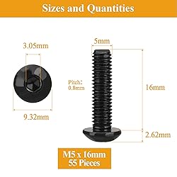 55 Pieces M5 x 16mm Button Head Socket Cap