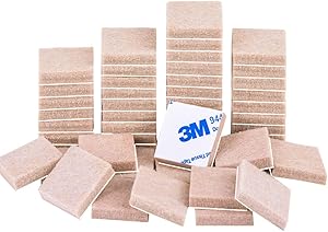 Felt Furniture Pads Beige 1" 48Pieces Pack Square Self Adhesive Furniture Pads Anti Scratch Felt Pads Heavy Duty 5mm Thick Floor Protector for Chair Feet for Hardwood Floor
