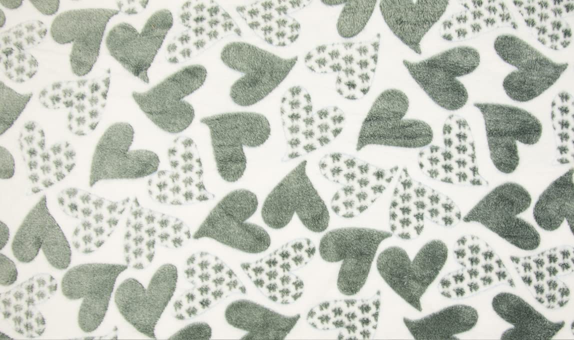 Luxury Super Soft Coral Cuddle Fleece Fabric Material - Hearts Ecru & Grey, 1Mtr 150cmx100cm