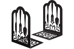 JINIHFW Book Ends,Metal Bookend,Bookend Decorative Heavy Book Ends for Shelves, Home Decorative Bookends for Heavy Books,Non-Skid Black Book Holder for Kitchen Housewarming Cooking Lover Gifts