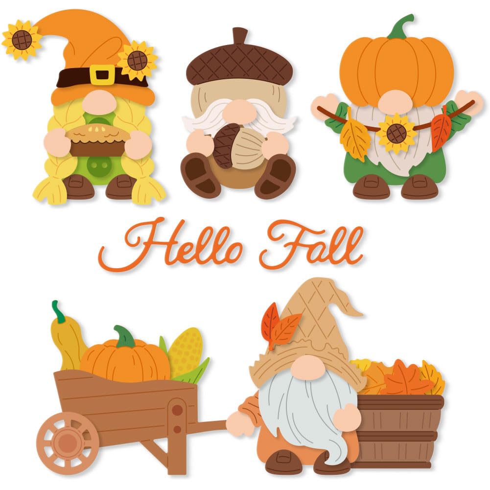 DELORIGIN Halloween Fall Gnomes Cutting Dies Pumpkin Dwarf Carbon Steel Die Cuts for Card Making Embossing Scrapbooking Stencils Template for DIY Craft Album Paper Card Halloween Festival Gift Decor