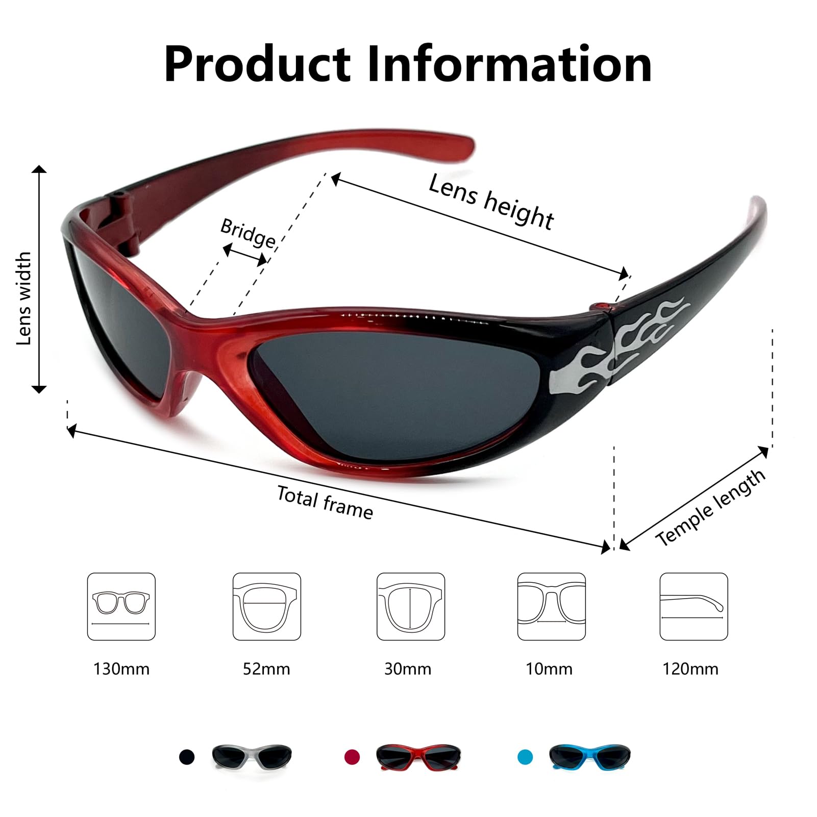 XINB LOOK 3-pairs Kids fashionable flame texture Sunglasses, for Kids Age 3-10, Toddler Sunglasses Boys Anti-UV Protection