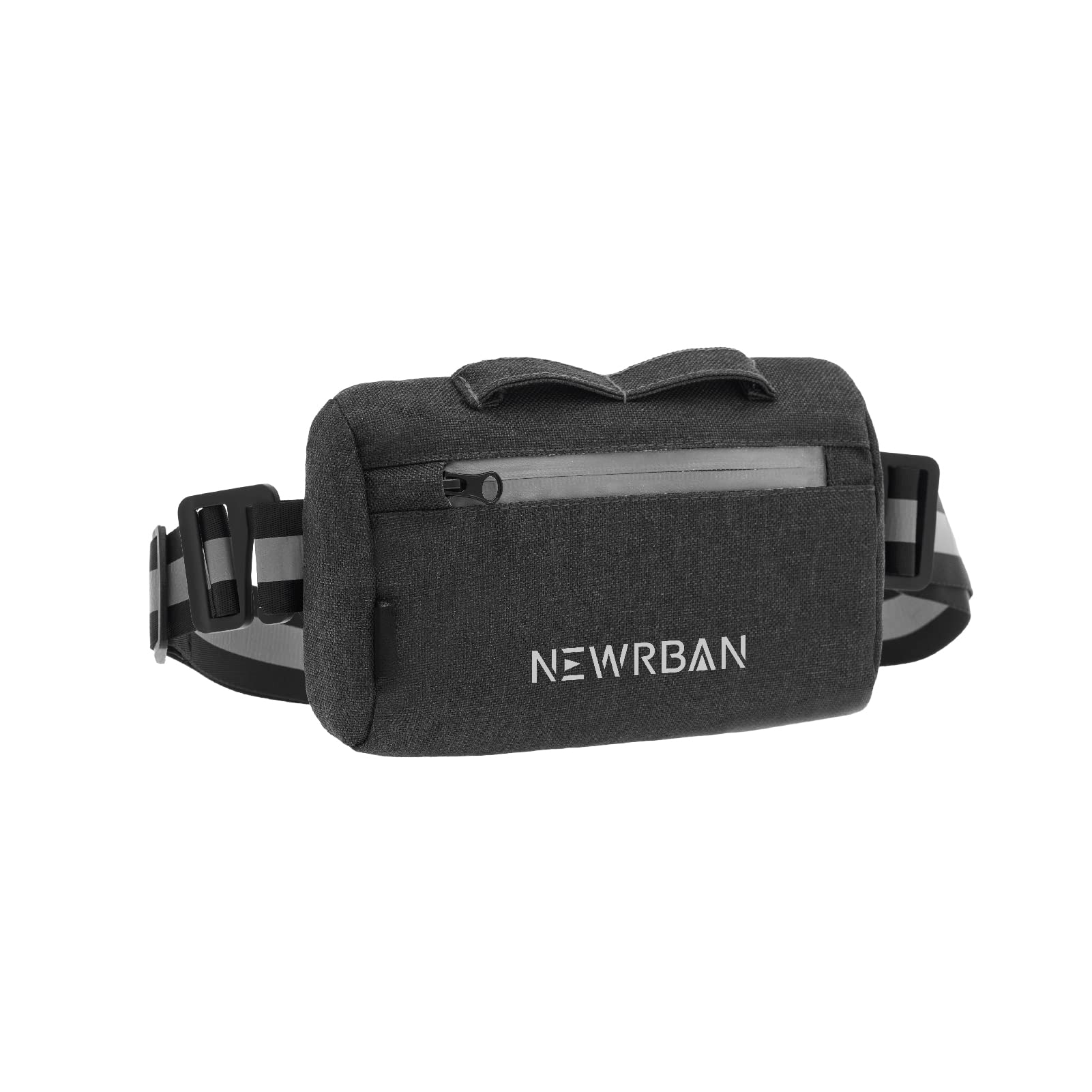 NEWRBAN | Handlebar Bag - for Bike and Scooter - with Shoulder Strap - Dimensions: 20 x 12 x 5 cm - Reflective Elements - Velcro Strap, Easy to Install on Handlebars - Black
