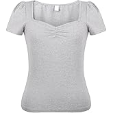 LisLic Women's 1950s Rockabilly Tops, Cute Cotton Elastic Vintage Style Knit Shirts, Dressy Casual Soft Blouse for Women