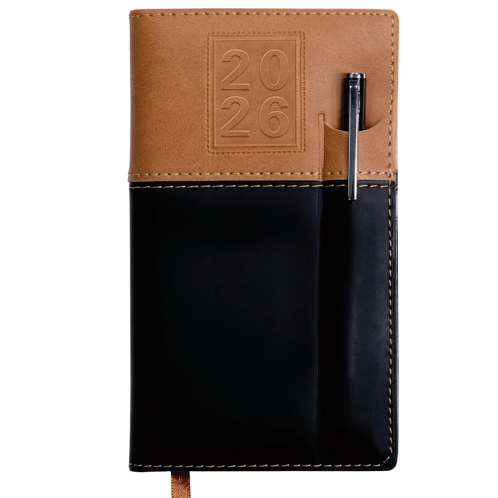 View 1 of 2026 Pocket Planner/Pocket Calendar and Pen, 3.5"x6": Includes 14 Months (November 2025 - December 2026) / 2026 Weekly Planner/Weekly Agenda/Monthly Calendar Organizer (Brown/Black)