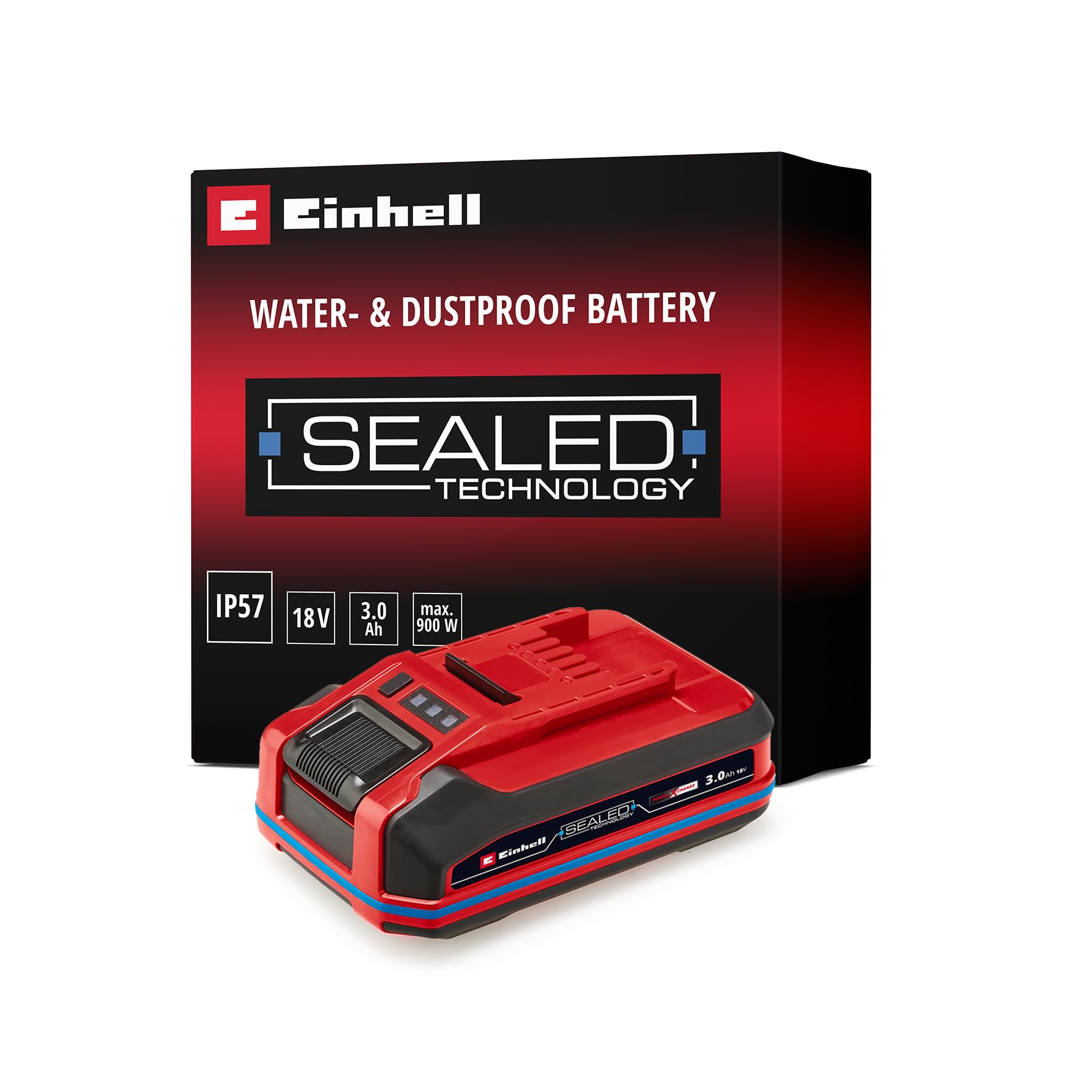 Original Einhell 18V 3,0 Ah Sealed Power X-Change Plus (18 V Akku, Wasser- & staubgeschützt, Schutzklasse IP57, universell verwendbar für alle PXC-Geräte, ohne Ladegerät)