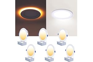 CycevSun 6 Pack LED Recessed Lighting 6 Inch with Night Light, Dimmable 5CCT Canless Ultra Thin Wafer Downlight Soffit with Junction Box, 5 Color Selectable, 12W, ETL & Energy Star