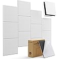 Soundproof Wall Panels, 12 Pack Mass Loaded Vinyl Sound Proof Barrier Acoustic Panels Self-Adhesive, 12''x12''x0.4'' Square Sound Proof Panels for Walls, Home Office, Reccording Studio, Ceiling White