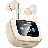 Wireless Earbuds, Bluetooth 5.4 Headphones, True ANC Active Noise Cancelling in Ear Buds with Smart Touchscreen Case, 60H Playtime for Sports & Working, Bass Stereo Sound for iPhone/Android-Beige
