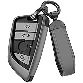 for BMW Key Fob Cover Accessories- Matte TPU Key Fob Cover with Leather Keychain for BMW 2 3 4 5 6 7 Series X1 X2 X3 X5 X6 X7 Key. (Matte Gray, Model2)