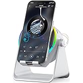 Wireless Induction Speaker, 4 in 1 Bluetooth Speaker Phone Stand with RGB Light, 360° Rotation Phone Holder Compatible with iPhone Android iPad Samsung Galaxy, Ideal Birthday Gift for Men Women